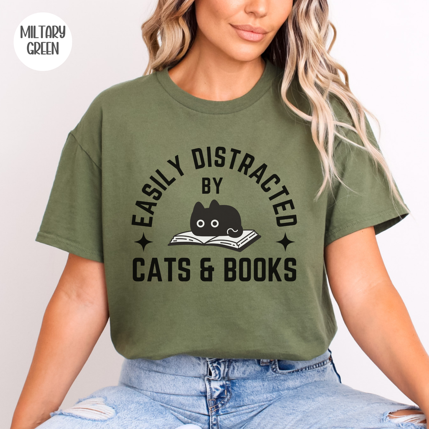 Easily Distracted by Cats & Books T-Shirt-Stripeypeach