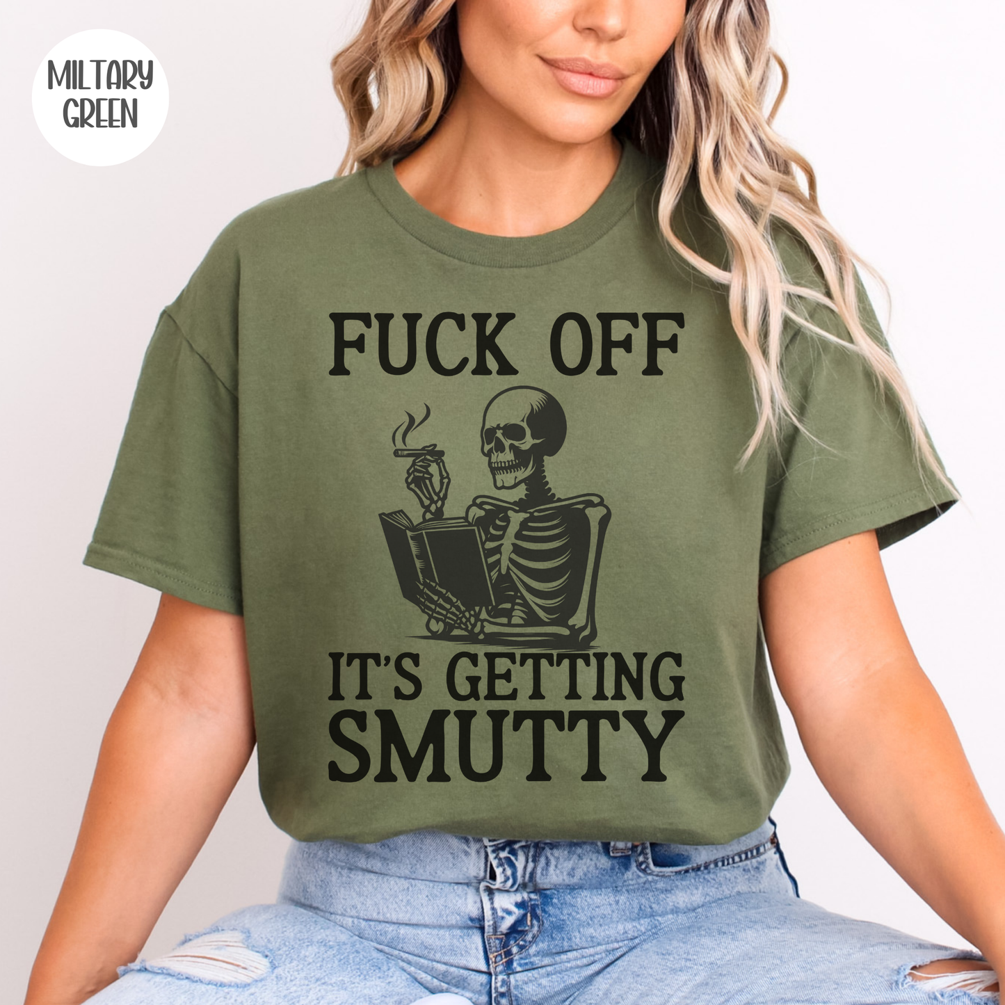 It's Getting Smutty Funny Reading Skeleton T-Shirt-Stripeypeach