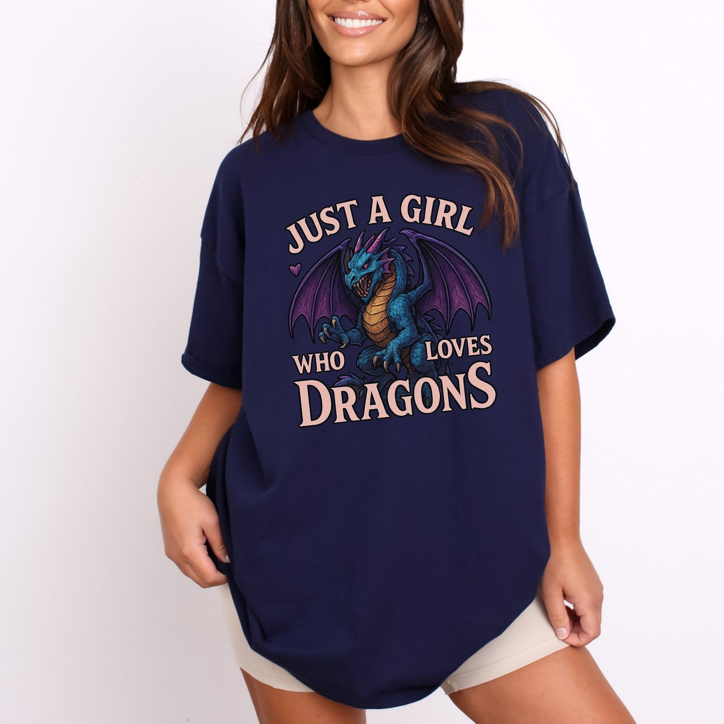 Just a Girl who loves Dragons | Fantasy Book T-Shirt-Stripeypeach