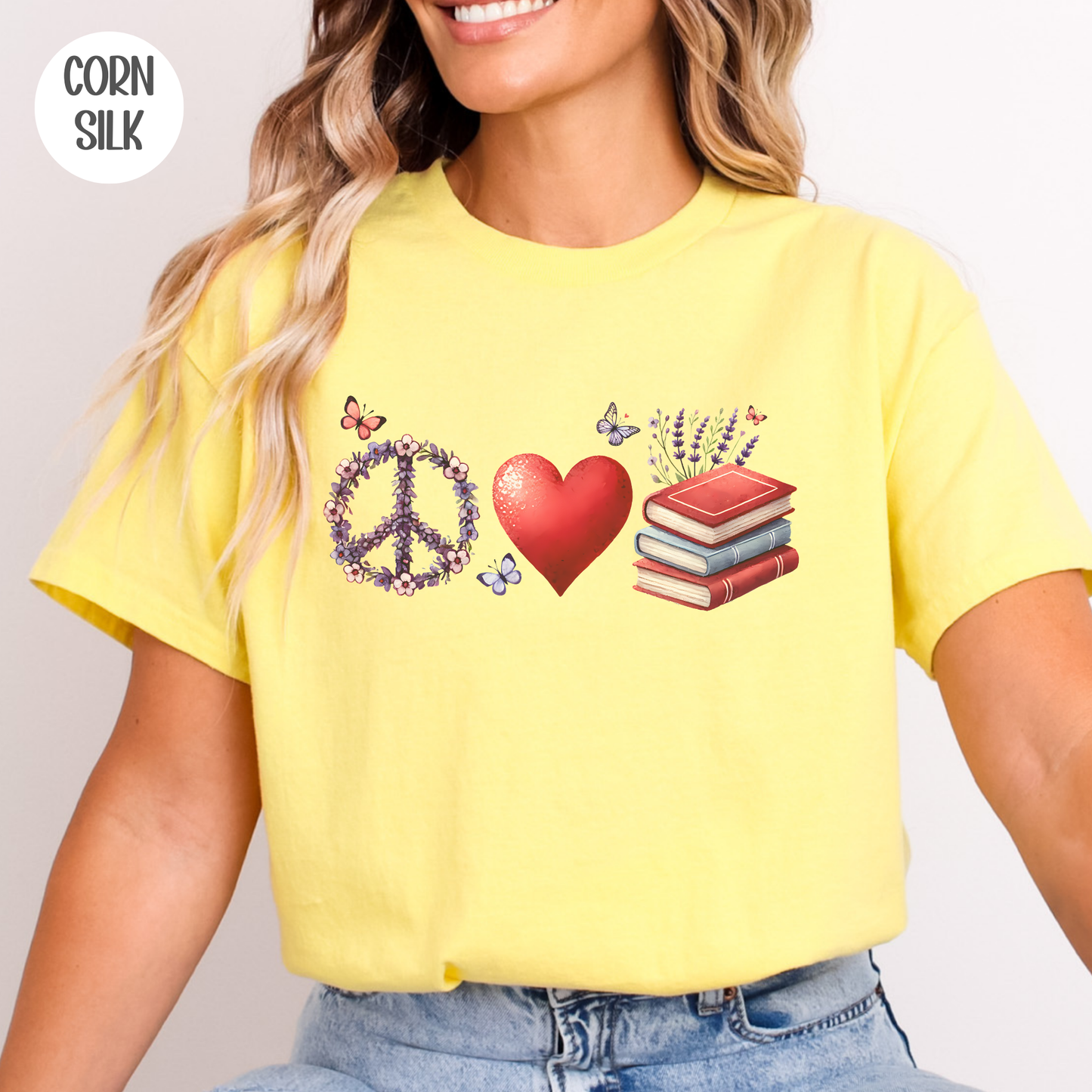 Peace Love Books T-Shirt-Stripeypeach