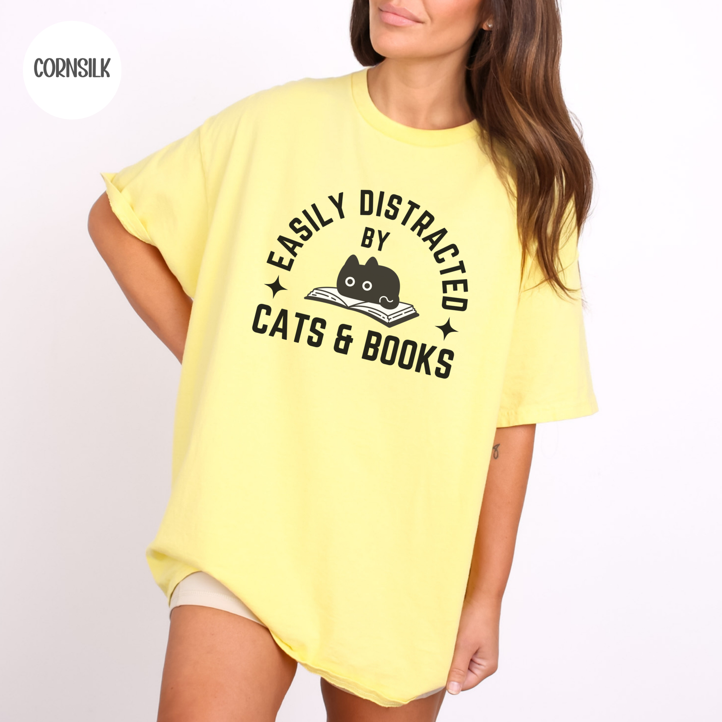 Easily Distracted by Cats & Books T-Shirt-Stripeypeach