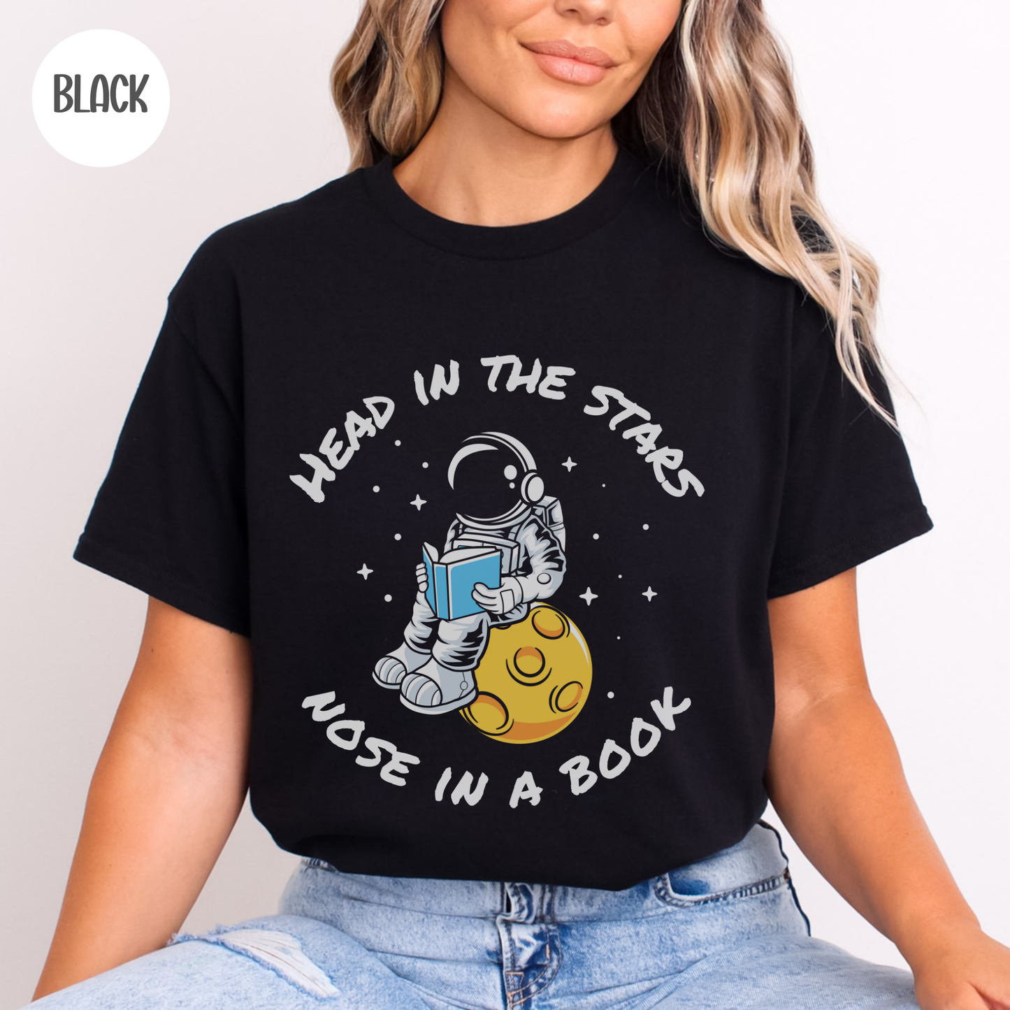 Head in the Stars Astronaut Book T-Shirt-Stripeypeach