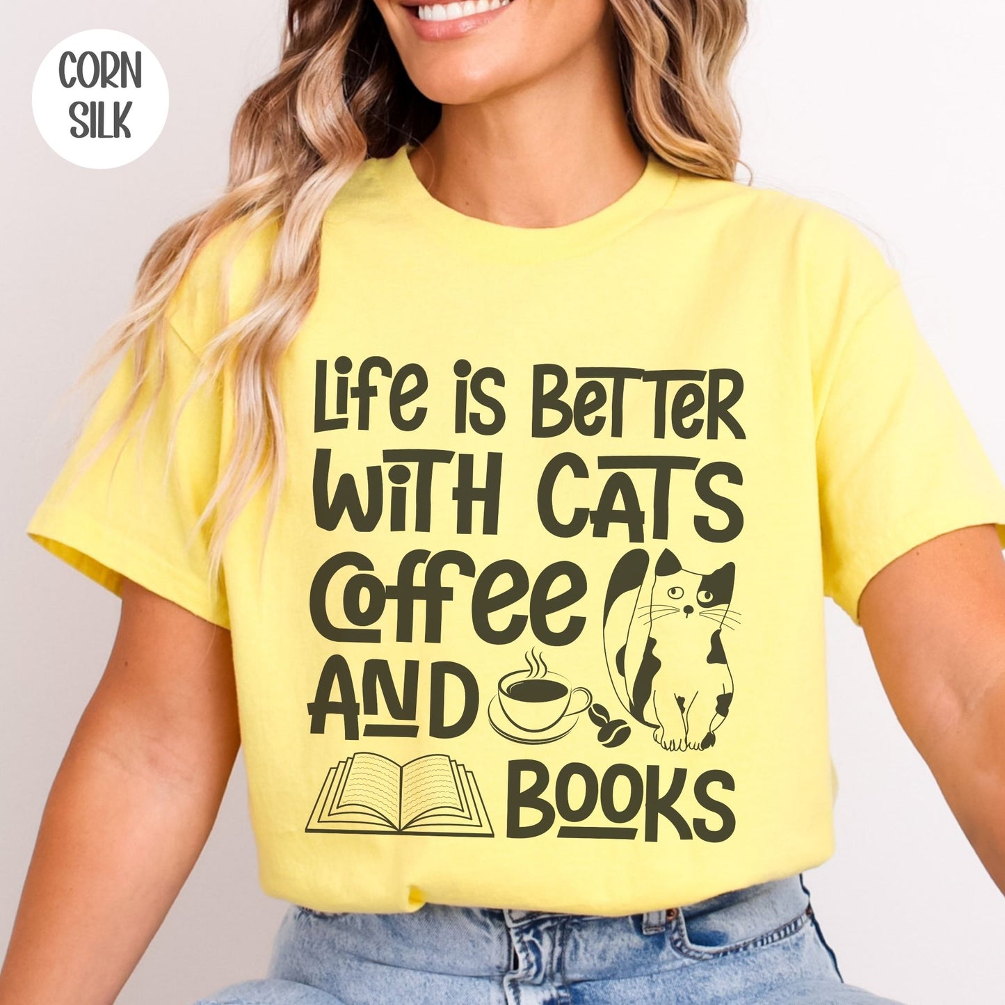 Life is Better with Cats Coffee & Books T-Shirt-Stripeypeach