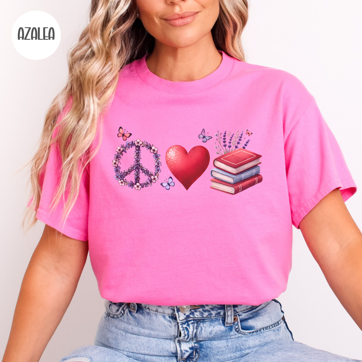 Peace Love Books T-Shirt-Stripeypeach