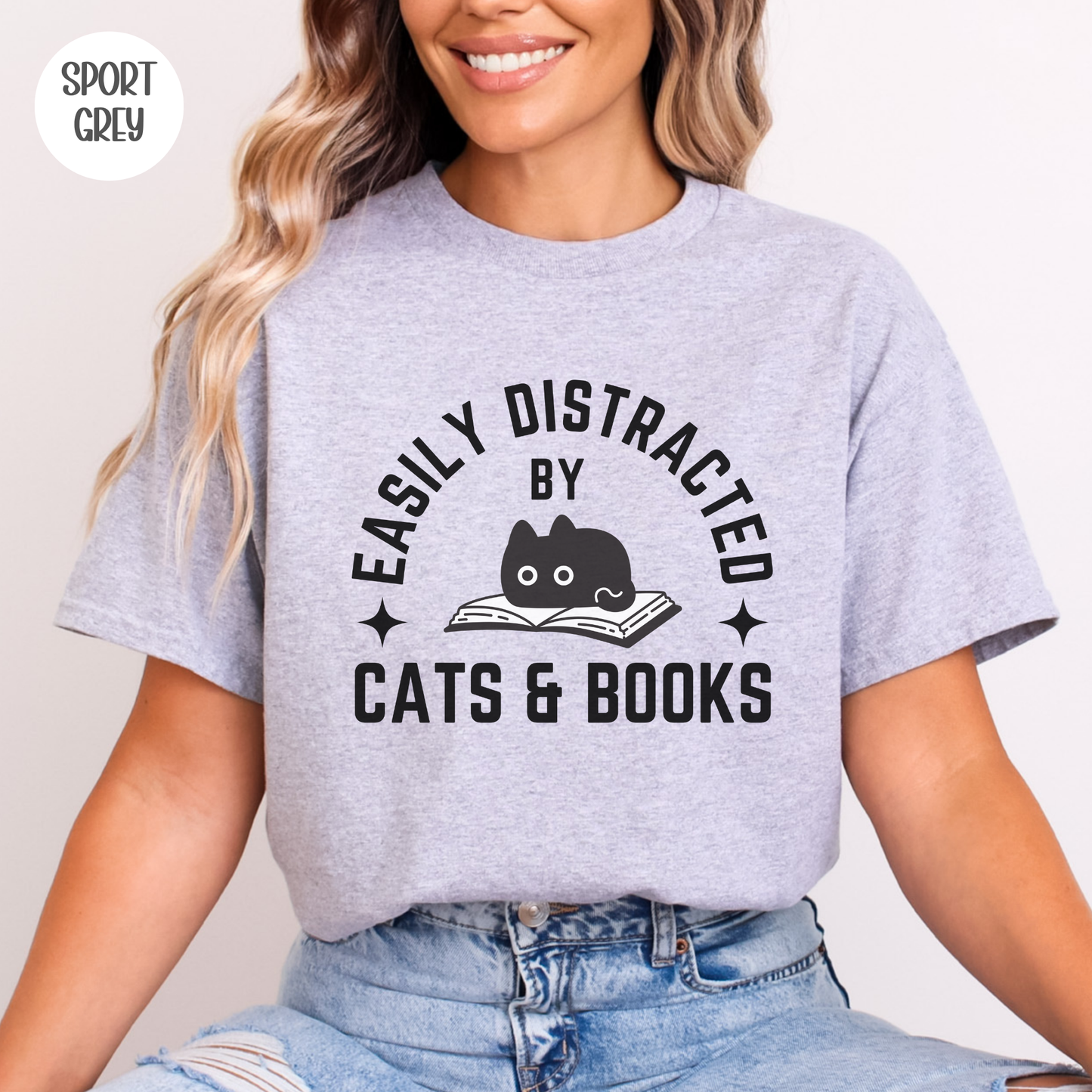 Easily Distracted by Cats & Books T-Shirt-Stripeypeach