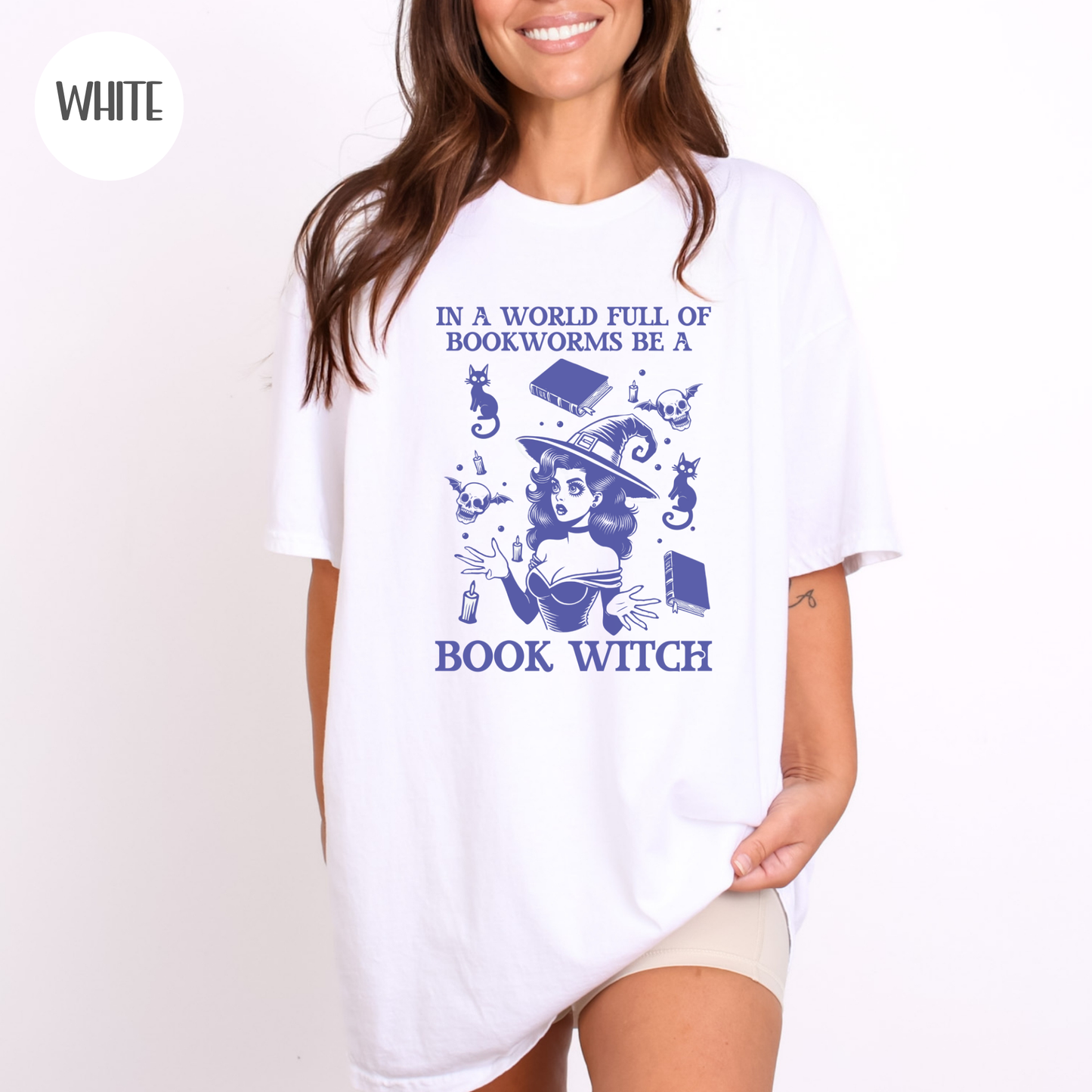 In a World Full of Bookworms Be a Book Witch T-Shirt-Stripeypeach
