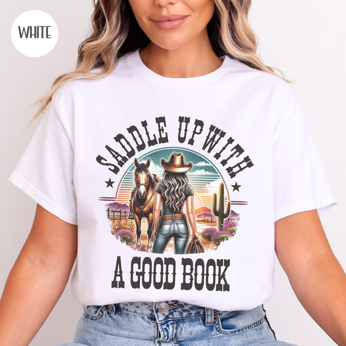 Saddle Up with a Good Book Western Design T-Shirt