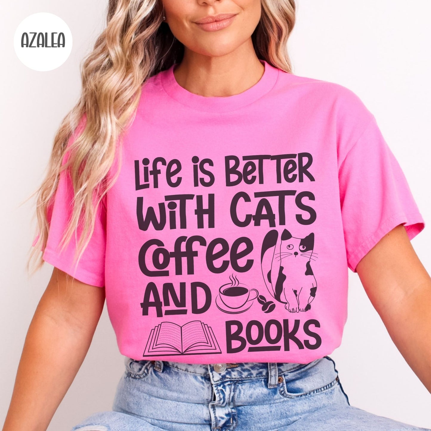 Life is Better with Cats Coffee & Books T-Shirt-Stripeypeach