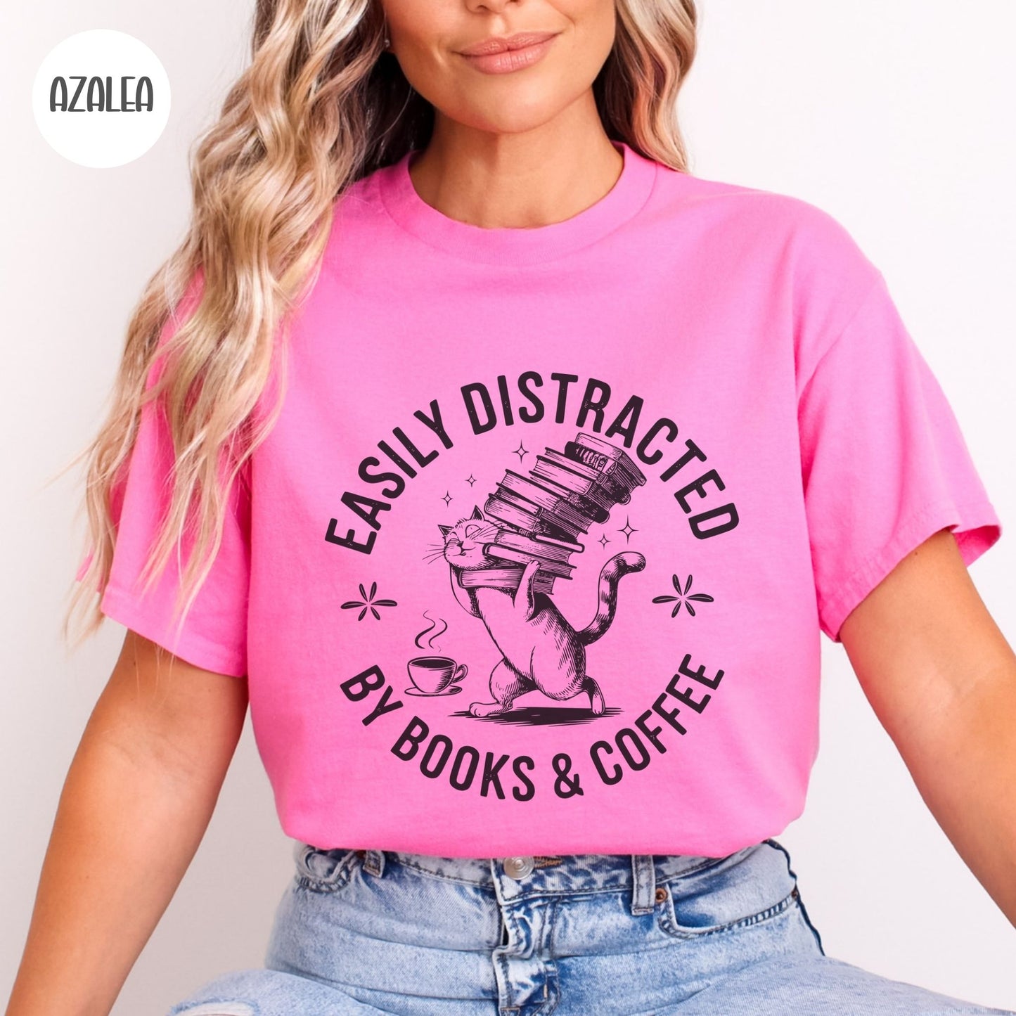 Easily Distracted by Books & Coffee T-Shirt-Stripeypeach
