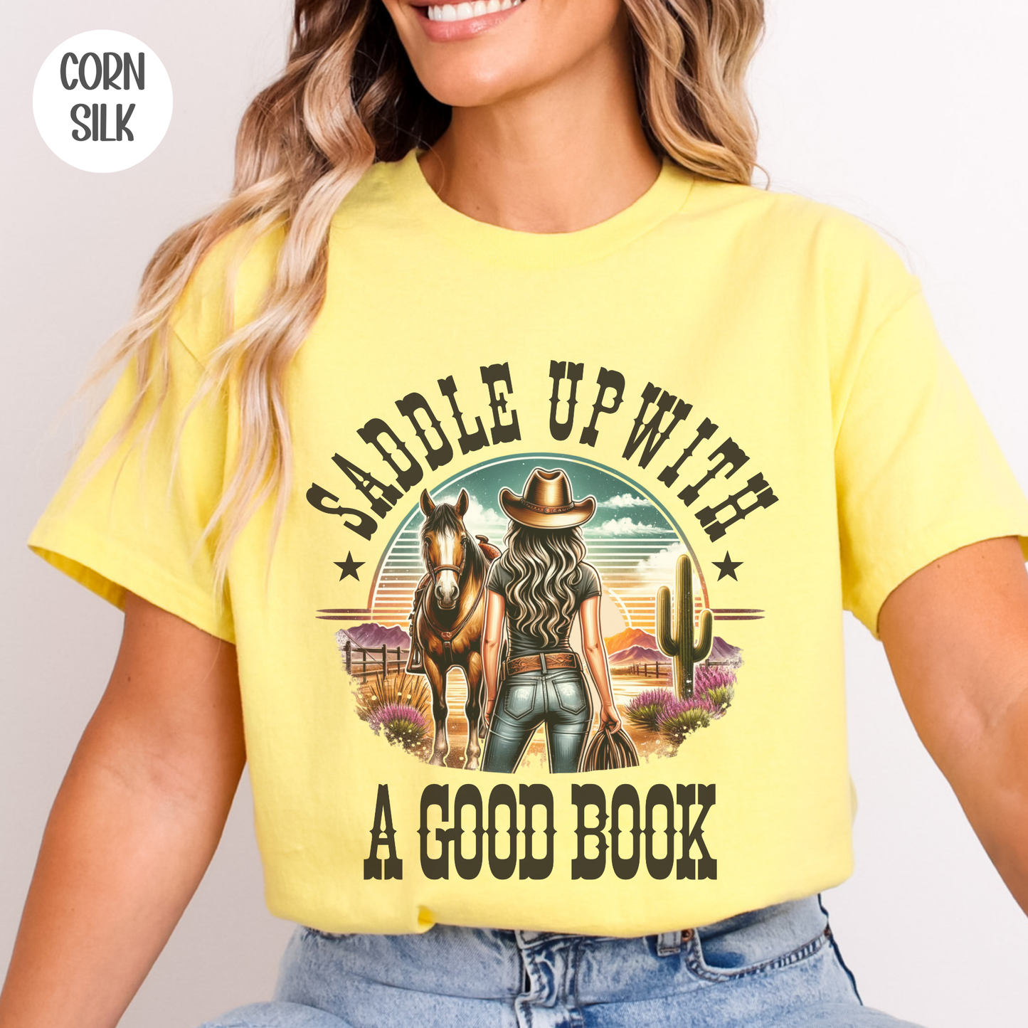 Saddle Up with a Good Book Western Design T-Shirt
