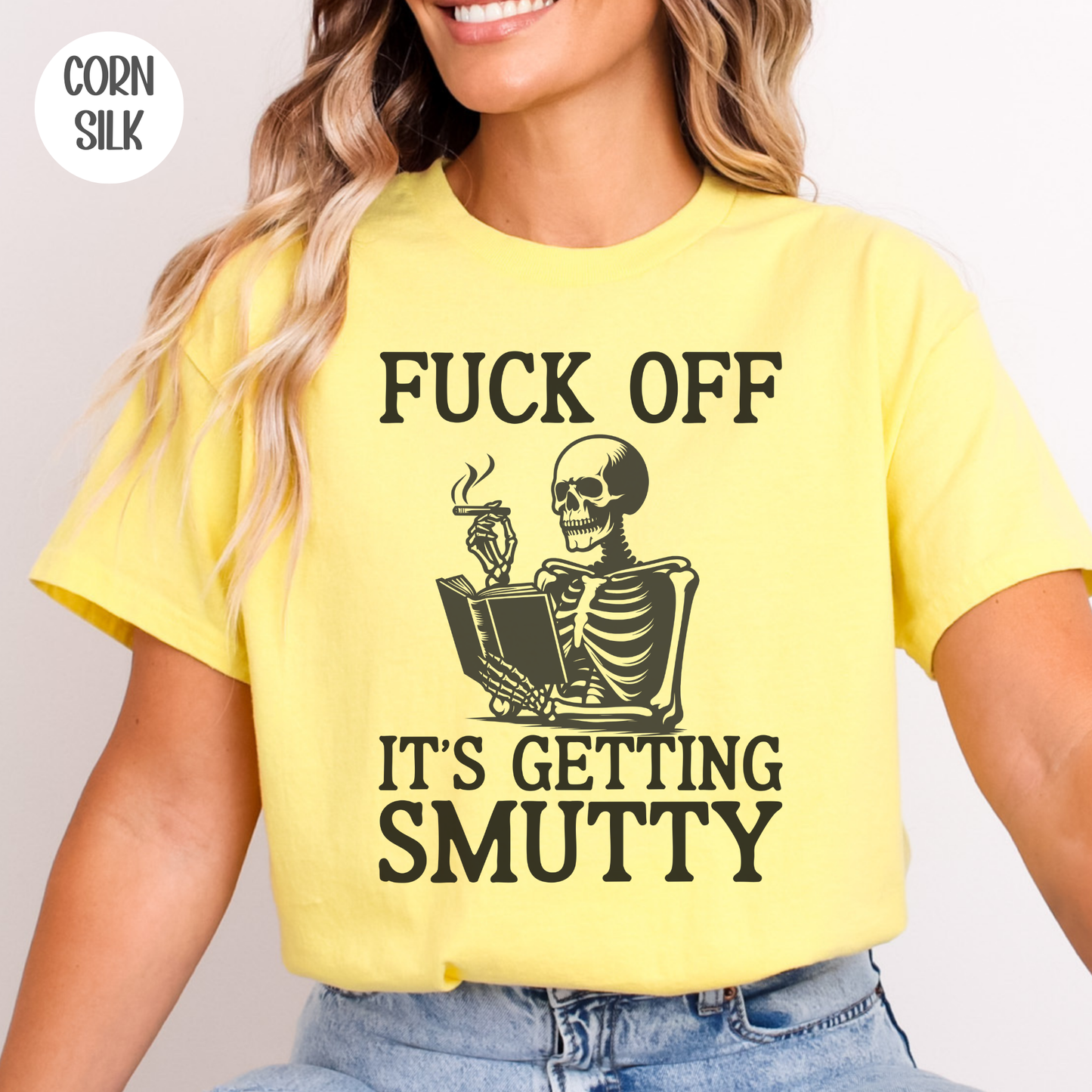 It's Getting Smutty Funny Reading Skeleton T-Shirt-Stripeypeach