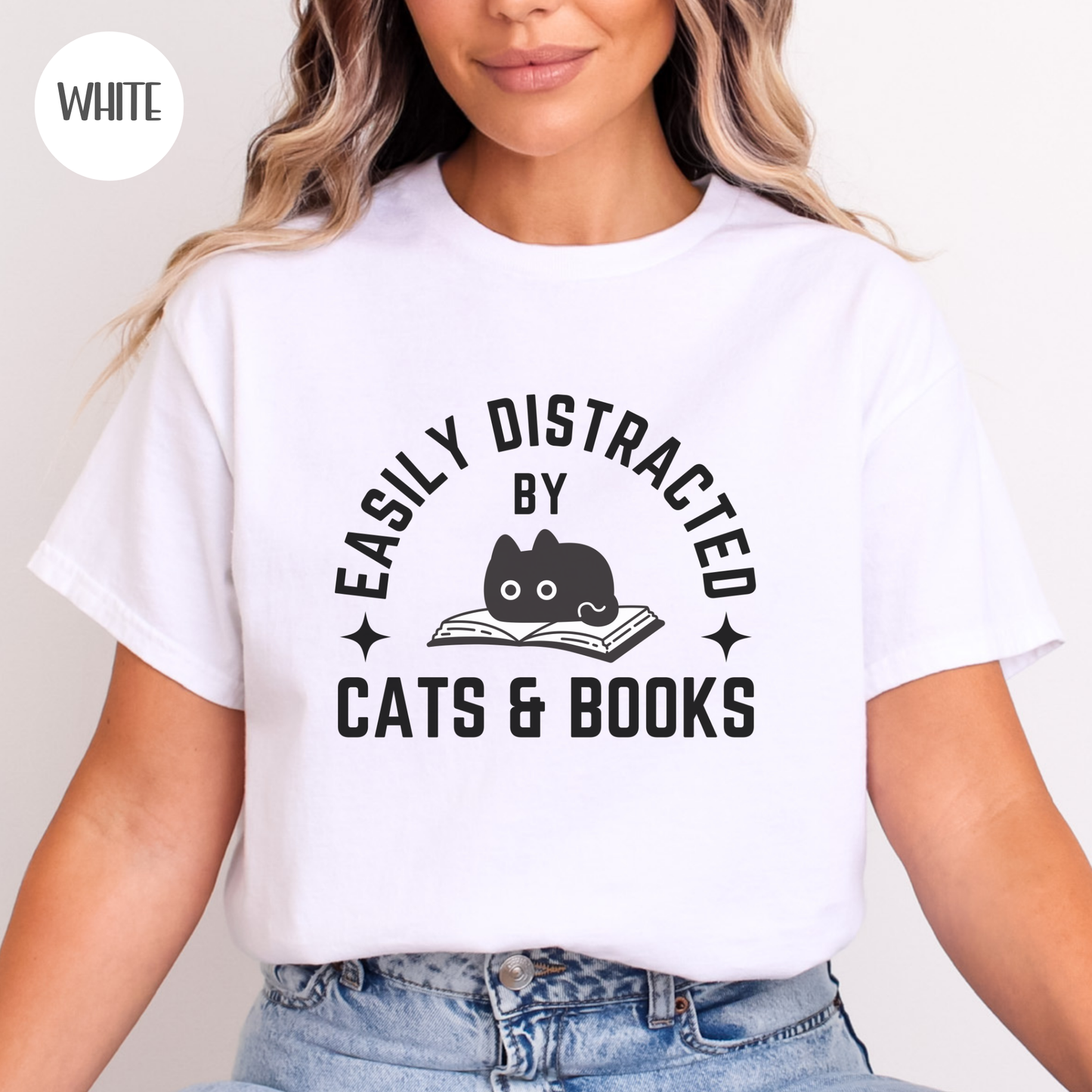 Easily Distracted by Cats & Books T-Shirt-Stripeypeach
