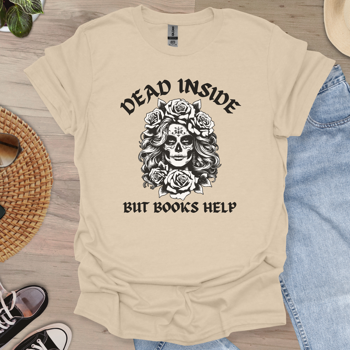 Dead Inside but Books Help T-Shirt-Stripeypeach