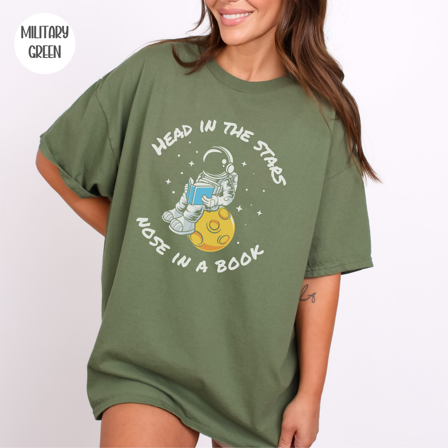 Head in the Stars Astronaut Book T-Shirt-Stripeypeach
