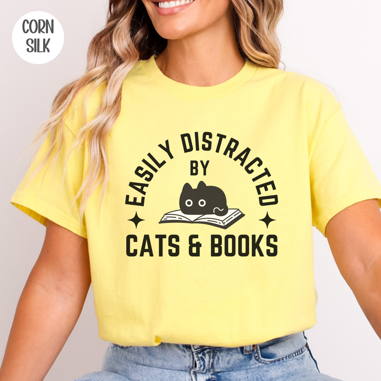 Easily Distracted by Cats & Books T-Shirt-Stripeypeach