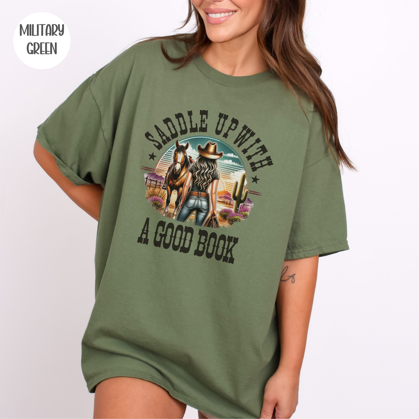 Saddle Up with a Good Book Western Design T-Shirt