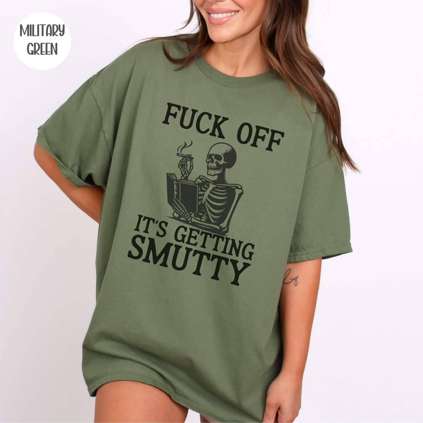 It's Getting Smutty Funny Reading Skeleton T-Shirt-Stripeypeach