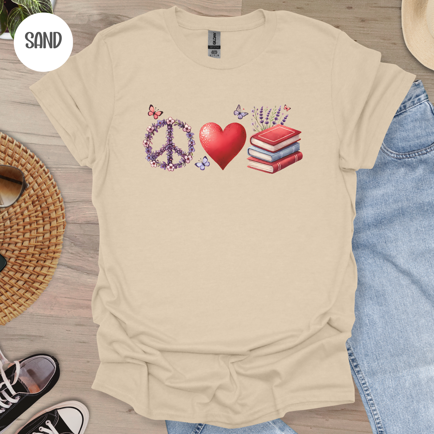 Peace Love Books T-Shirt-Stripeypeach