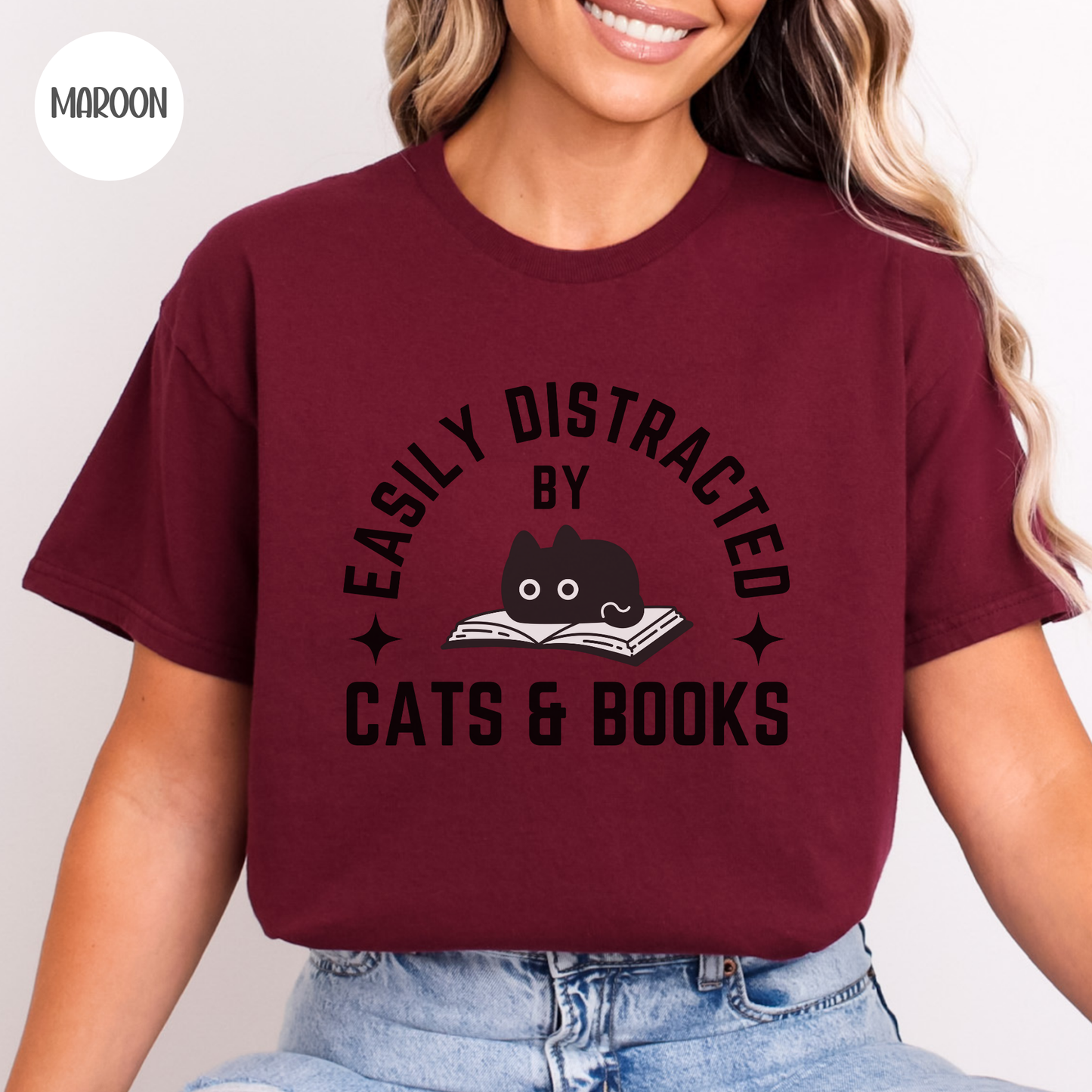 Easily Distracted by Cats & Books T-Shirt-Stripeypeach