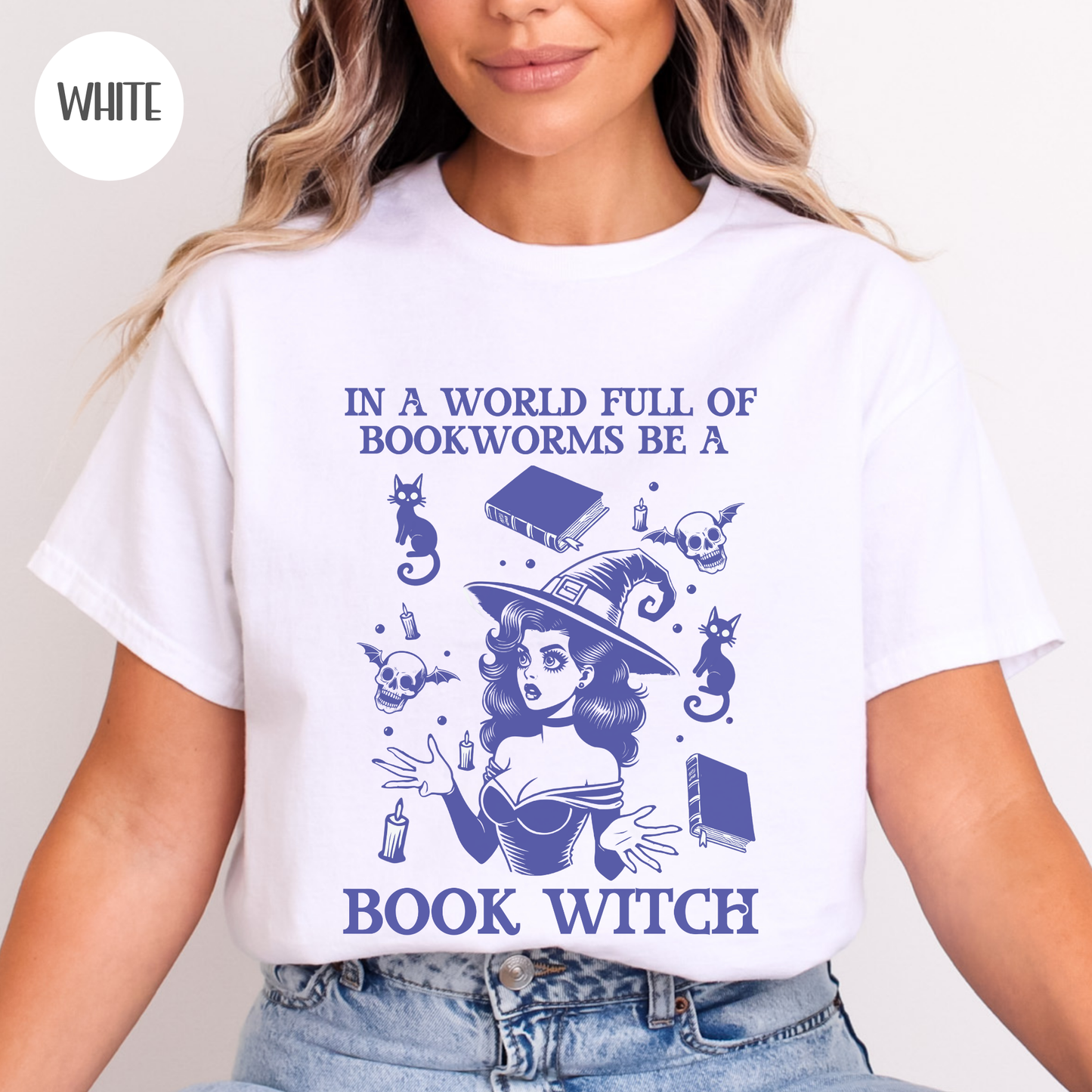 In a World Full of Bookworms Be a Book Witch T-Shirt-Stripeypeach