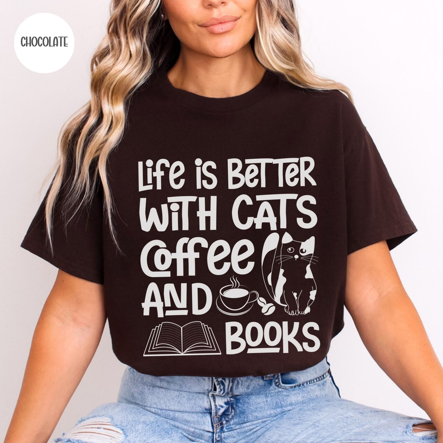 Life is Better with Cats Coffee & Books T-Shirt-Stripeypeach