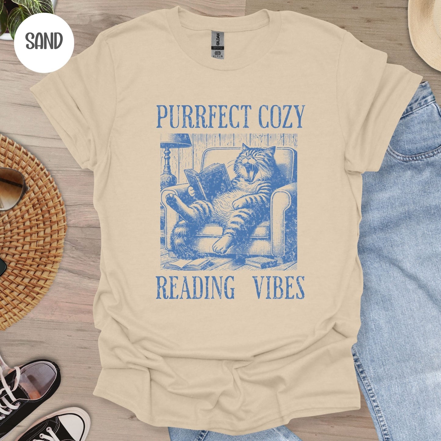 Purrfect Cozy Reading Vibes Cat T-Shirt