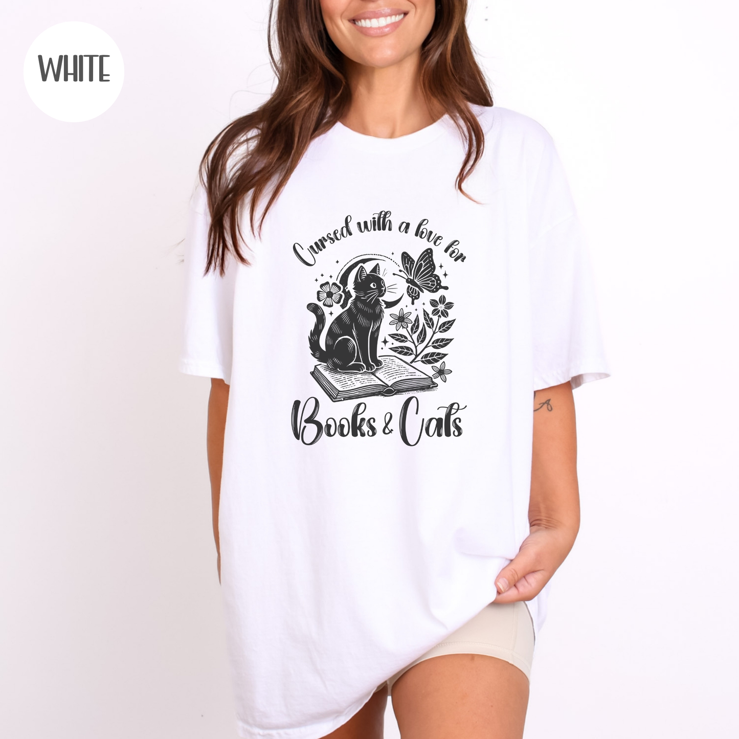 Cursed with a Love for Books & Cats T-Shirt-Stripeypeach