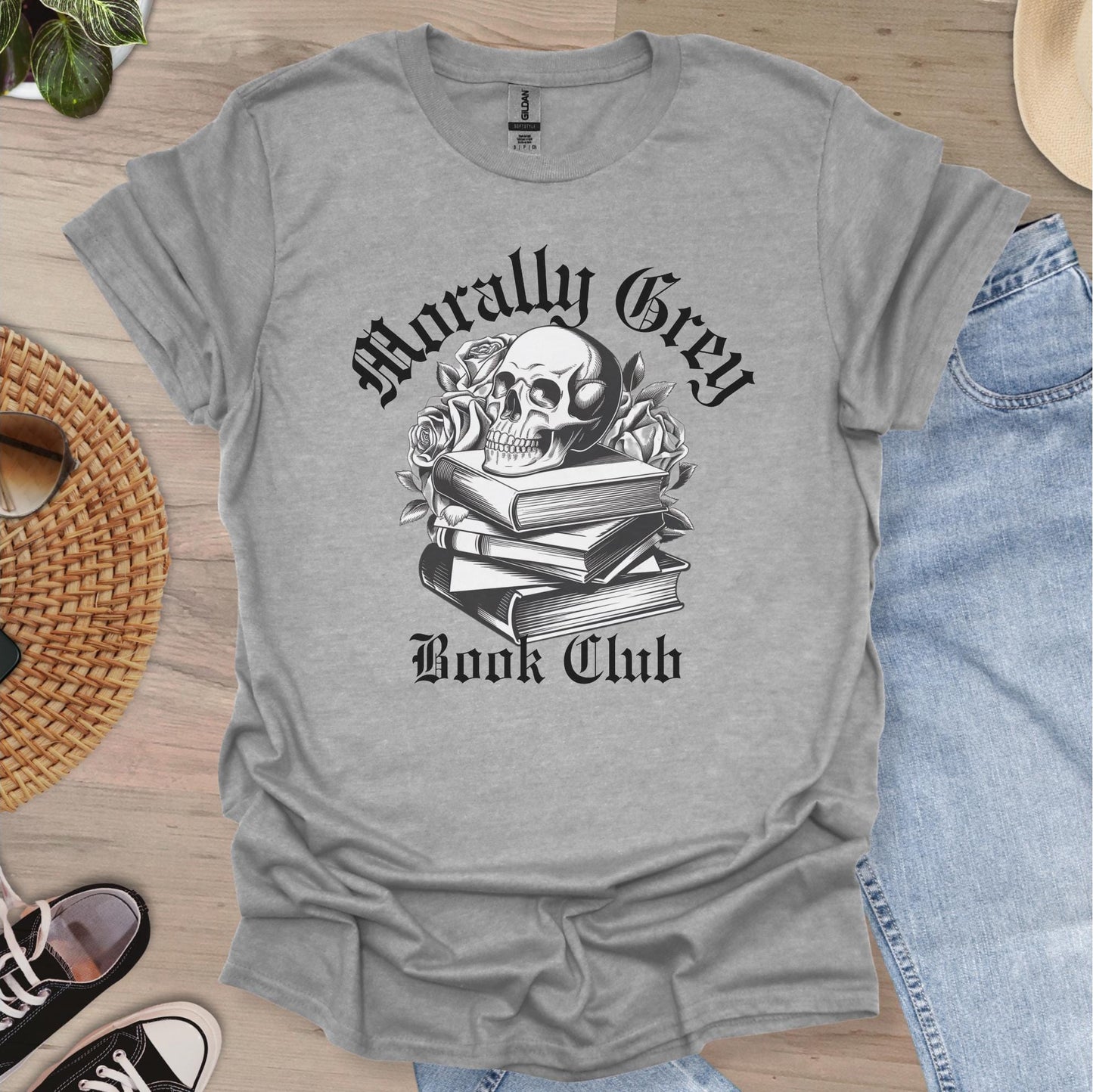 Morally Grey Book Club T-shirt-Stripeypeach