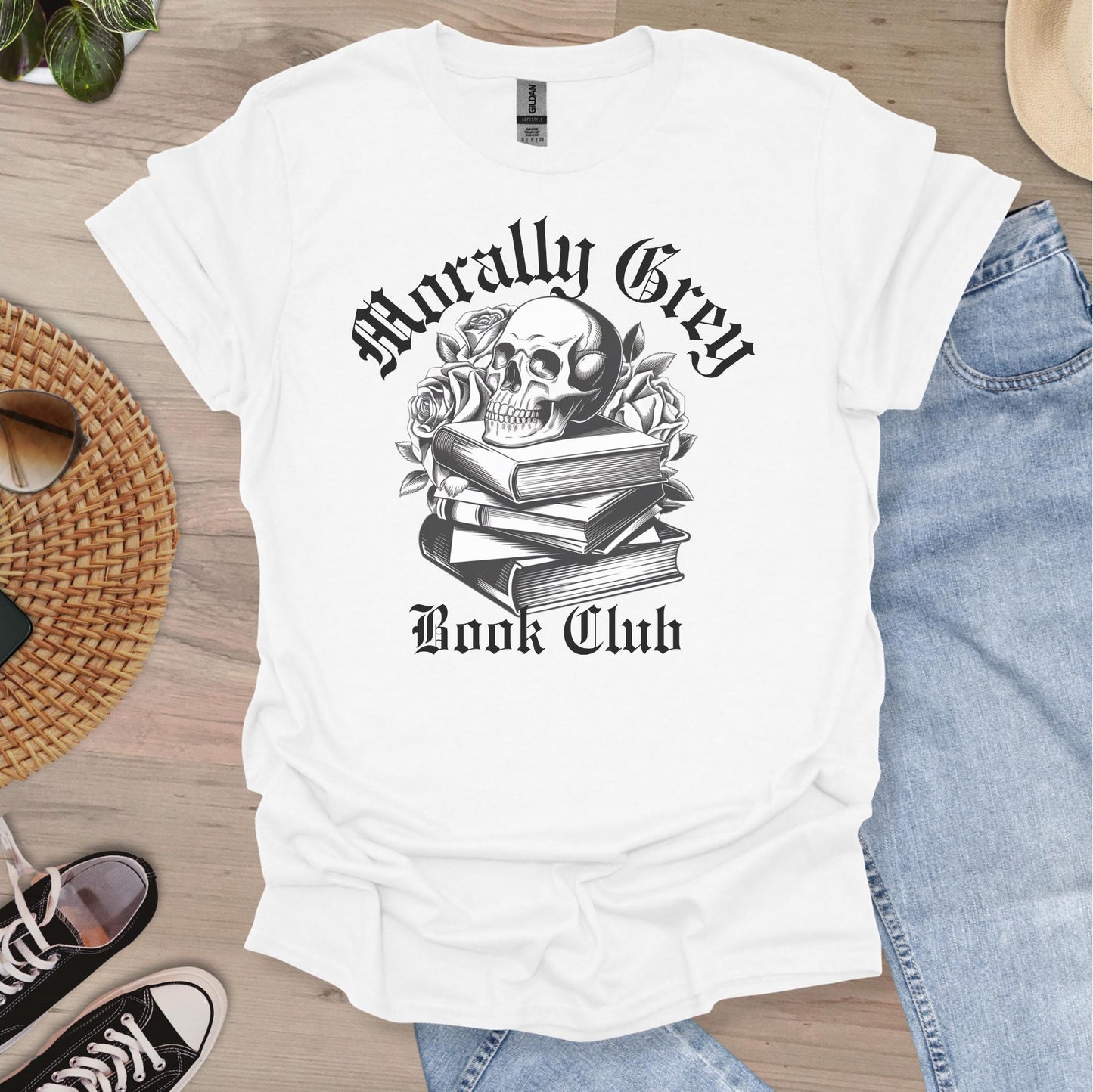 Morally Grey Book Club T-shirt-Stripeypeach
