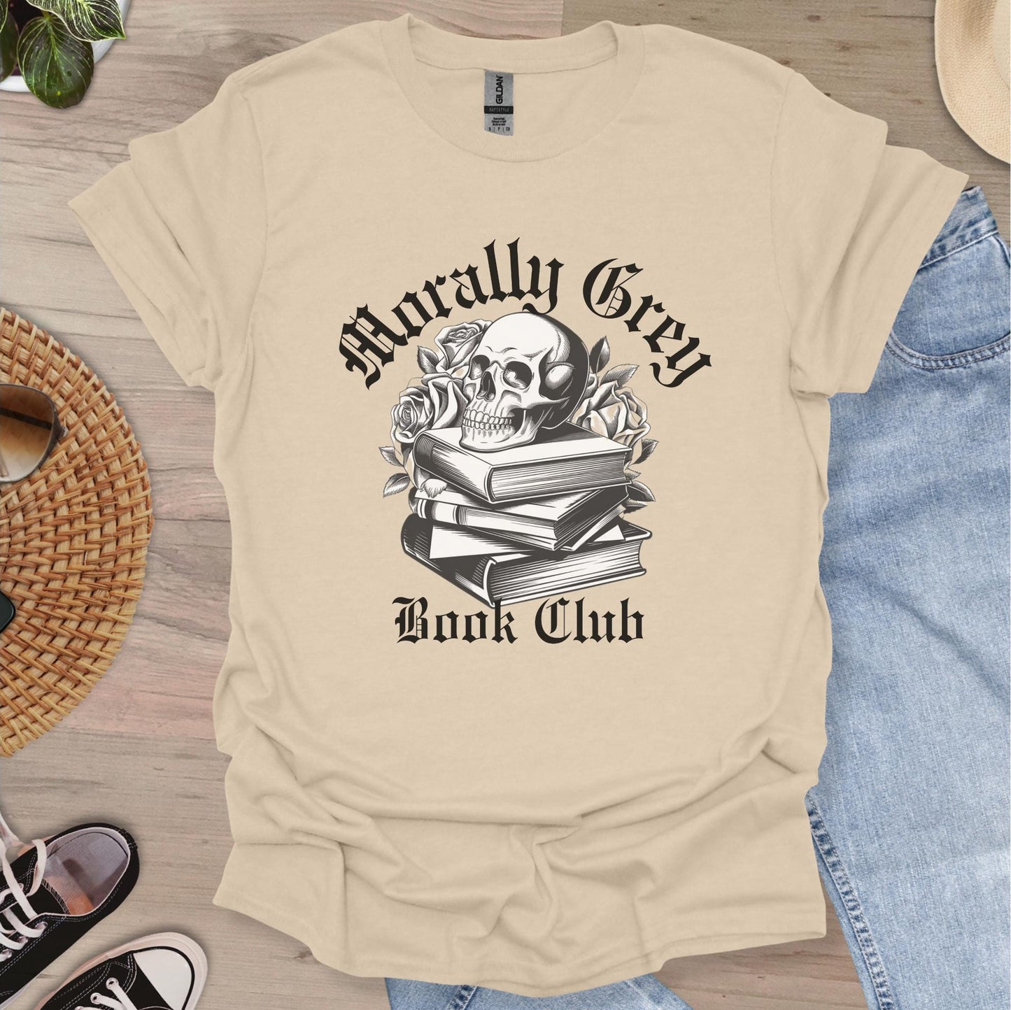 Morally Grey Book Club T-shirt-Stripeypeach