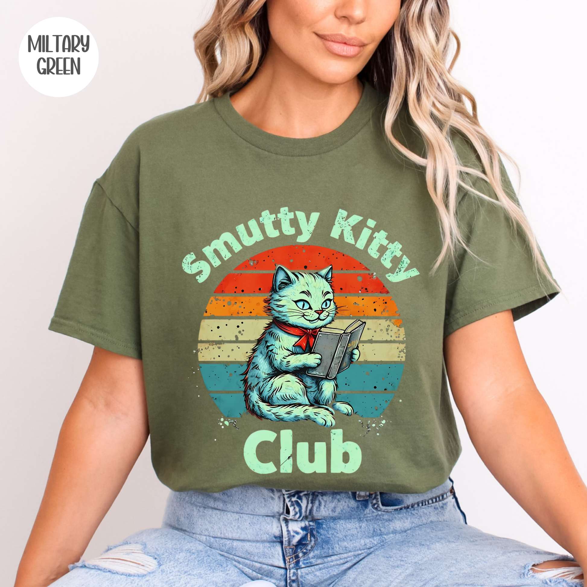 Smutty Book Club Cat T-Shirt-Stripeypeach