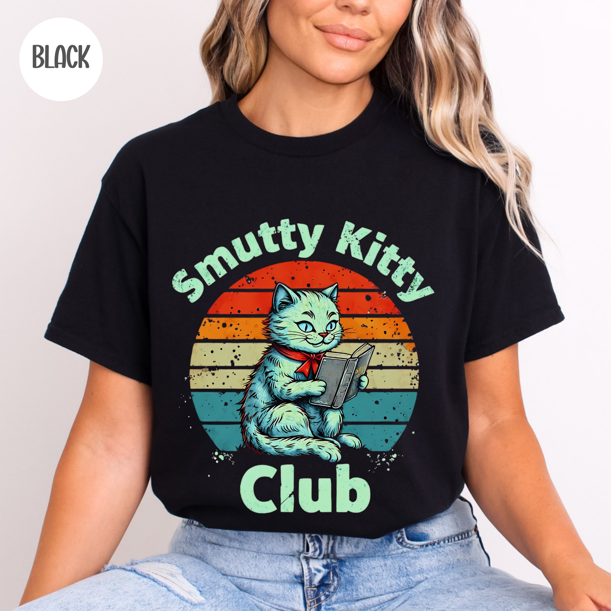 Smutty Book Club Cat T-Shirt-Stripeypeach