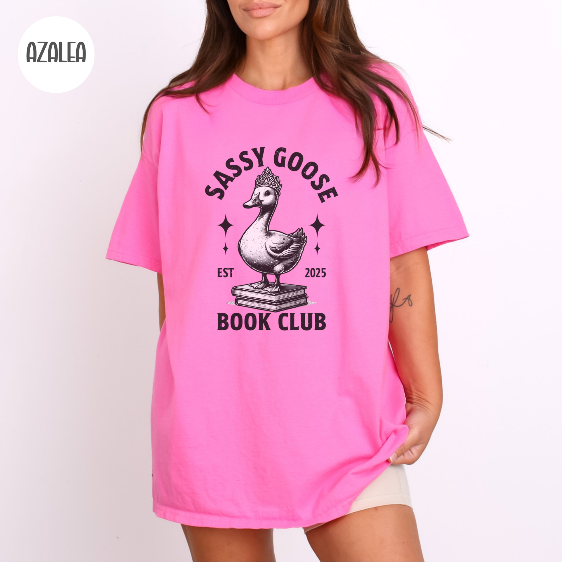 Sassy Book Club Goose T-shirt-Stripeypeach