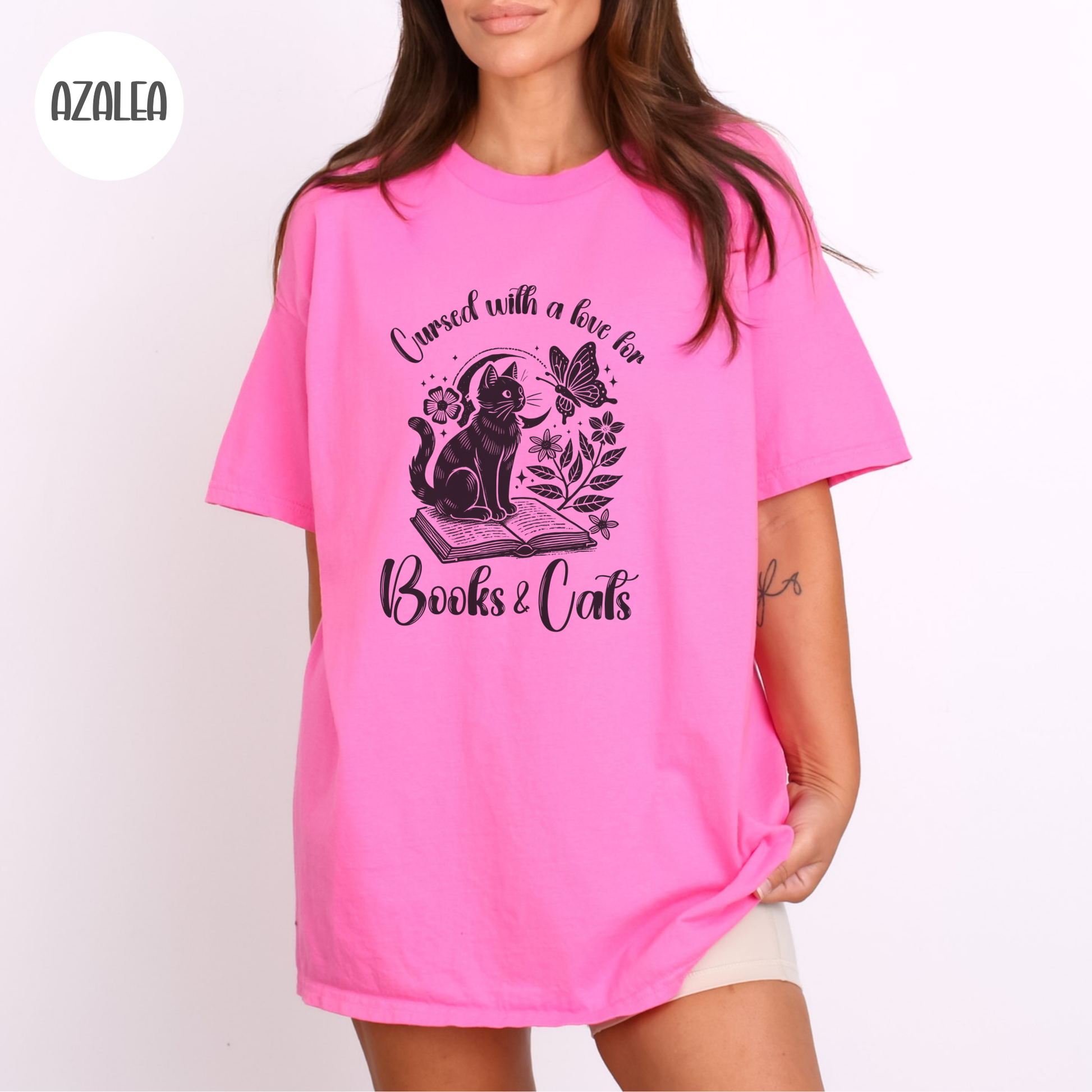 Cursed with a Love for Books & Cats T-Shirt-Stripeypeach