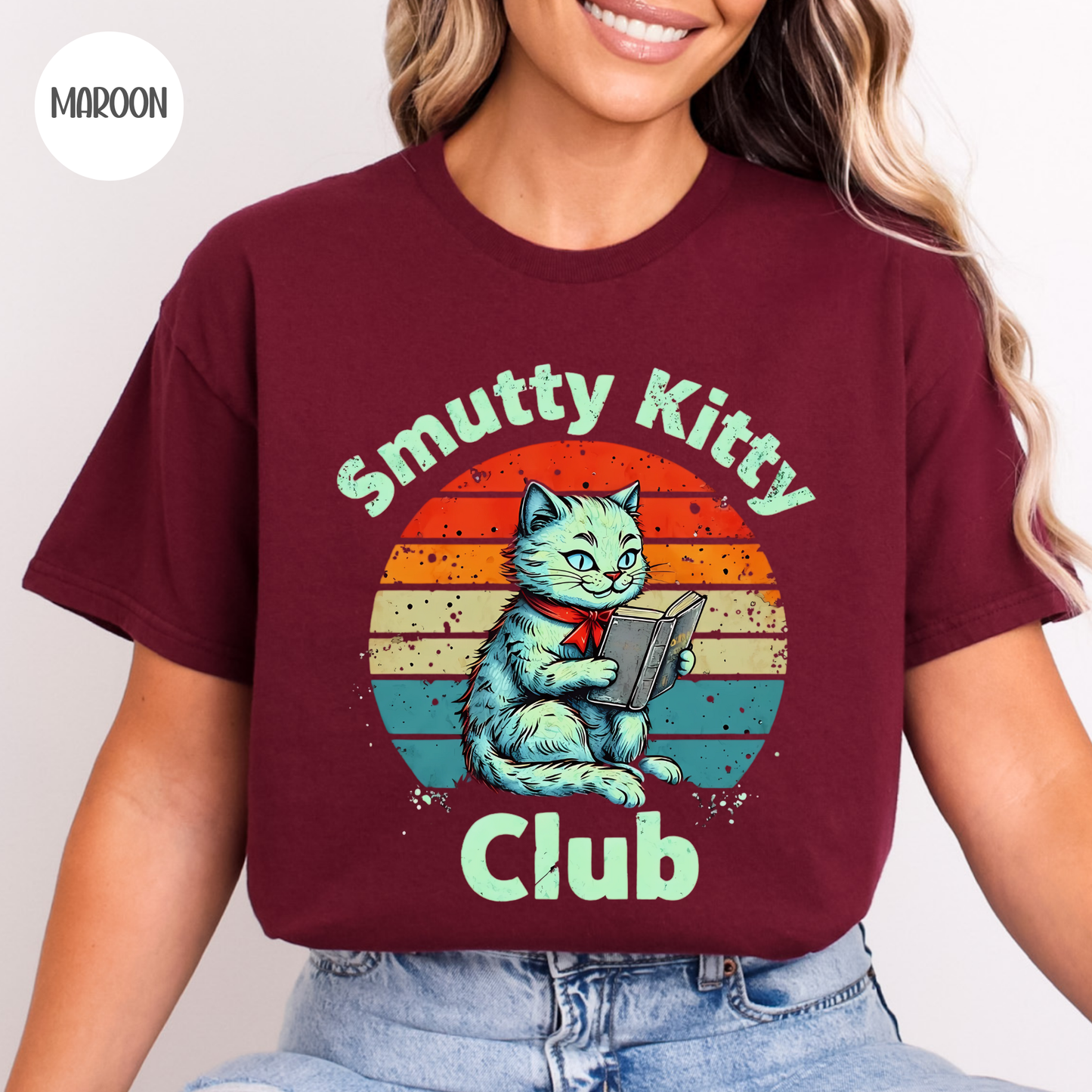 Smutty Book Club Cat T-Shirt-Stripeypeach