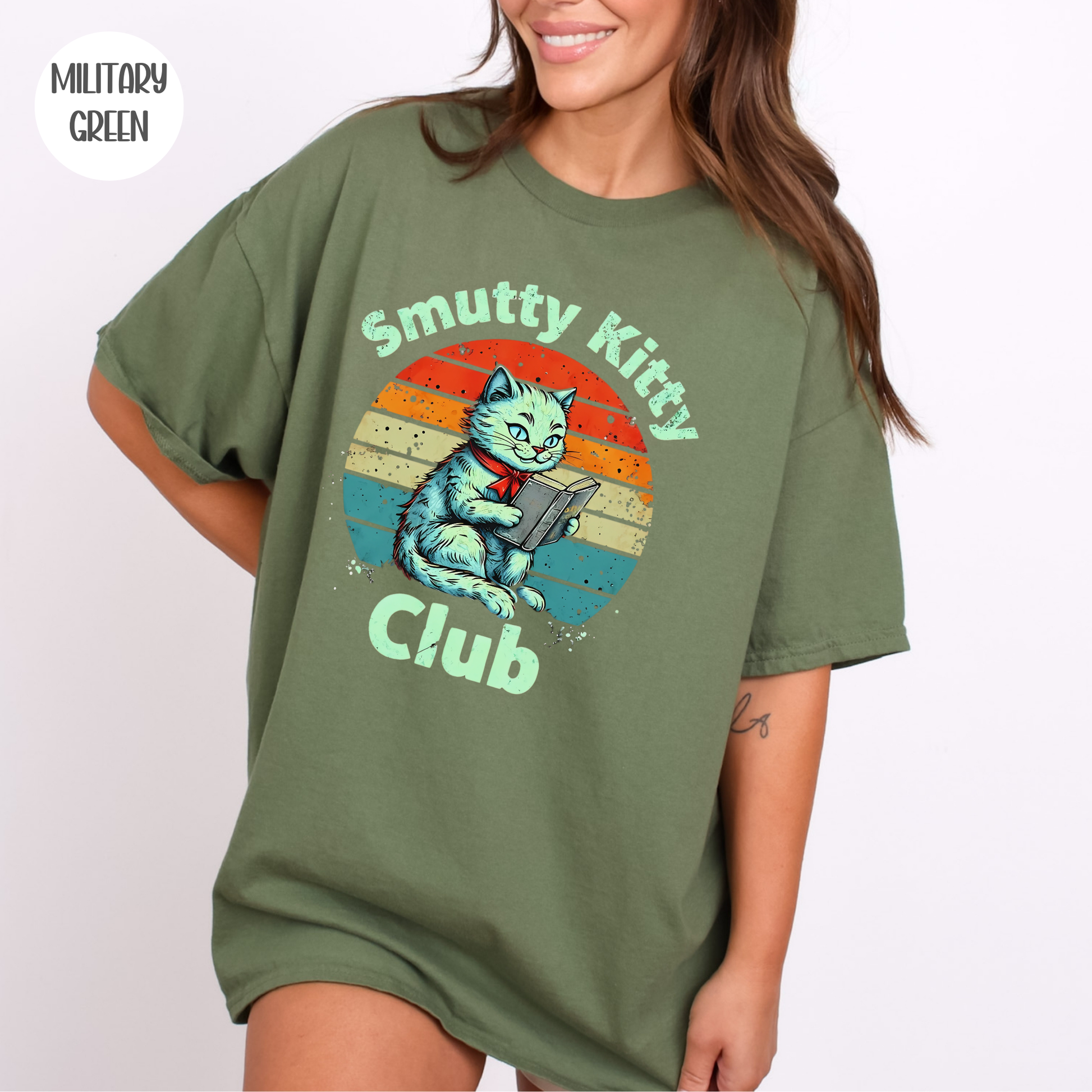 Smutty Book Club Cat T-Shirt-Stripeypeach
