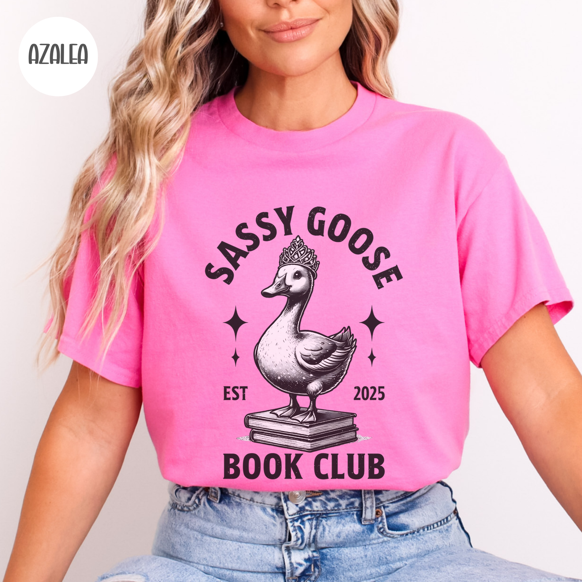 Sassy Book Club Goose T-shirt-Stripeypeach