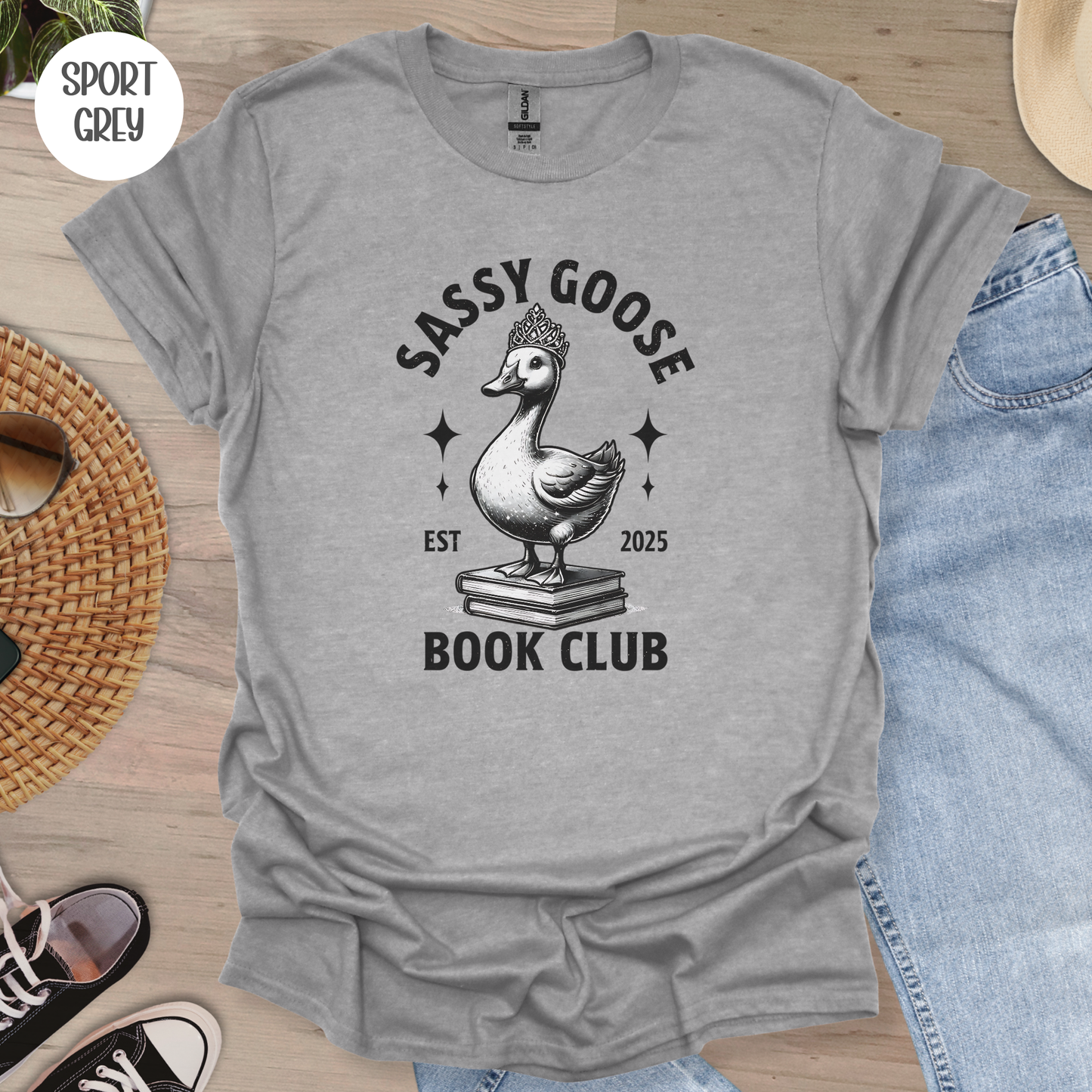 Sassy Book Club Goose T-shirt-Stripeypeach