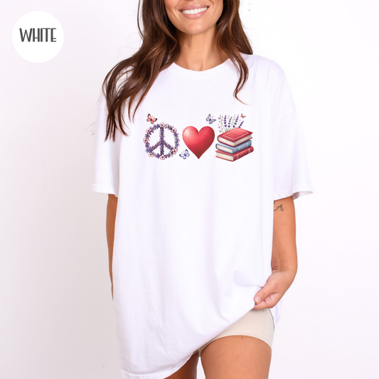 Peace Love Books T-Shirt-Stripeypeach