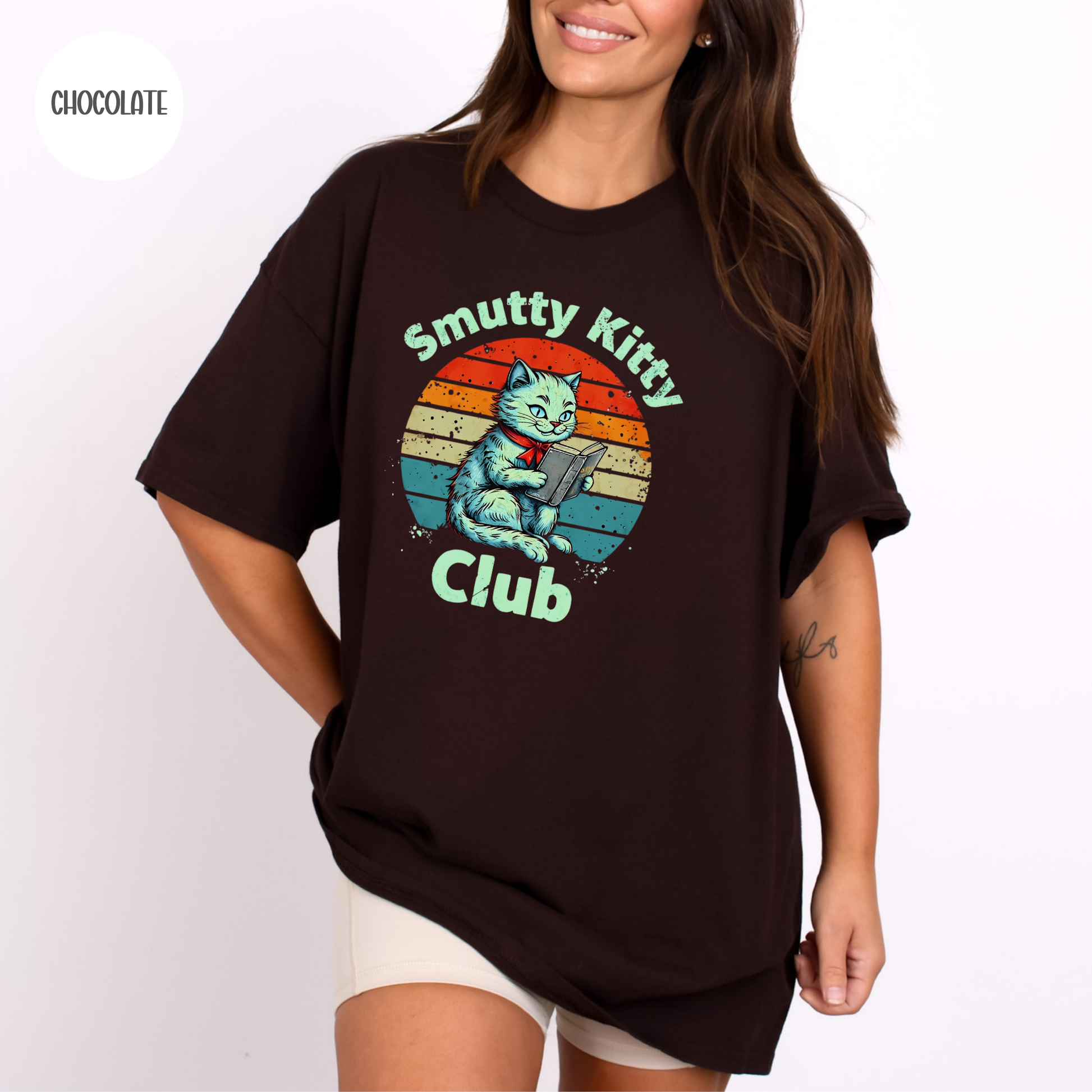 Smutty Book Club Cat T-Shirt-Stripeypeach