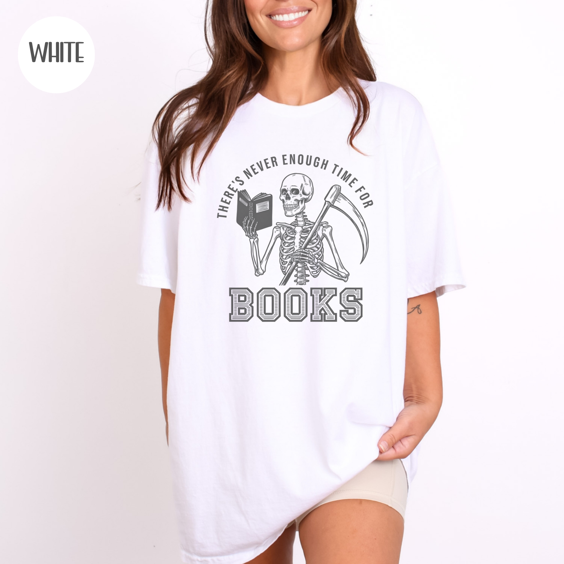 There's Never Enough Time for Books Skeleton T-Shirt-Stripeypeach