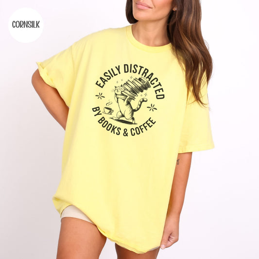 Easily Distracted by Books & Coffee T-Shirt