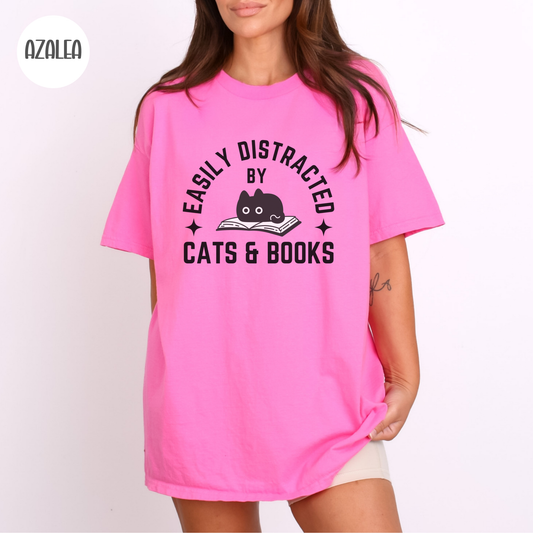 Easily Distracted by Cats & Books T-Shirt-Stripeypeach