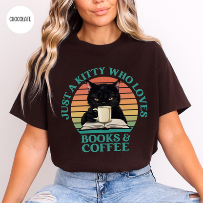 Just a Kitty who Loves Books & Coffee T-Shirt-Stripeypeach