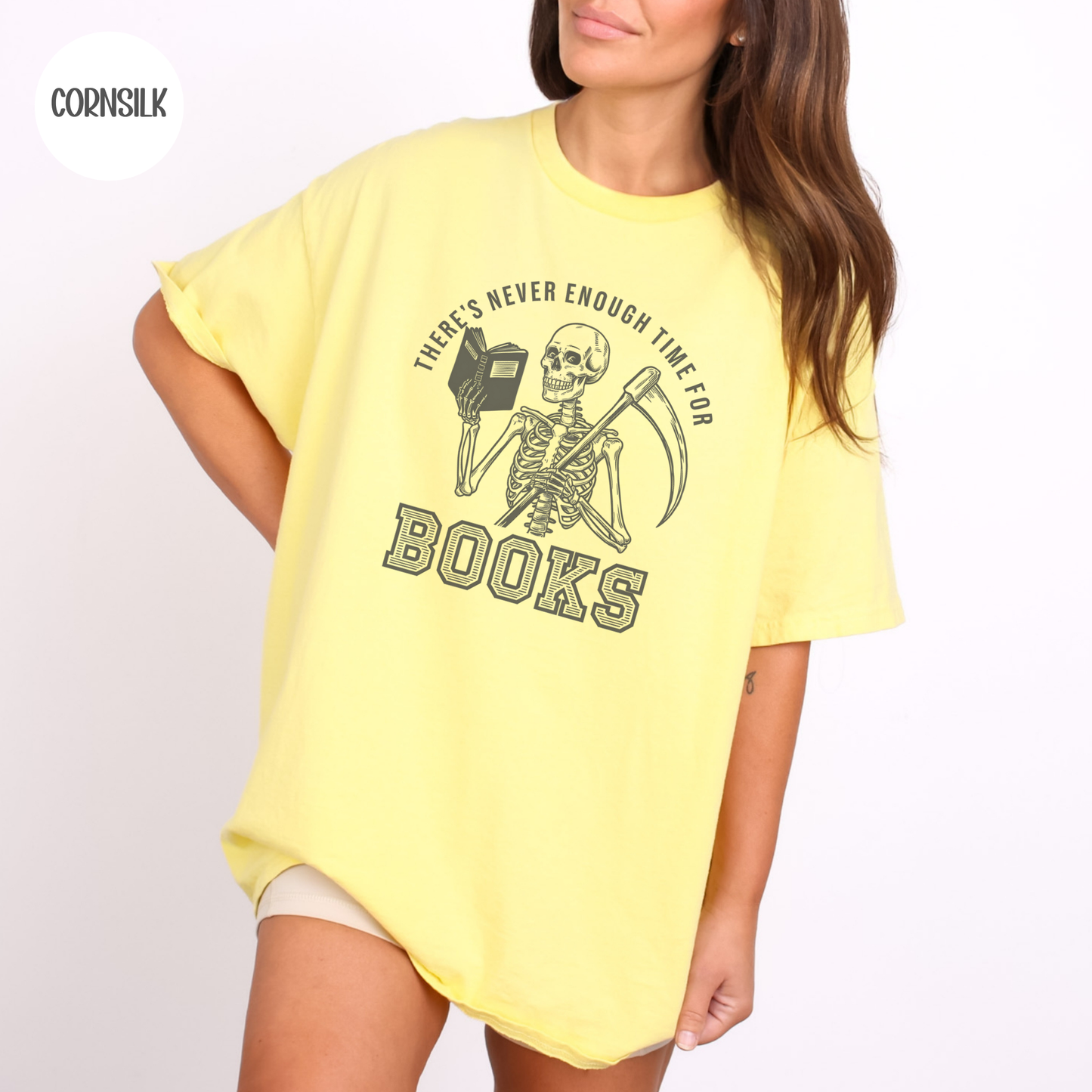 There's Never Enough Time for Books Skeleton T-Shirt-Stripeypeach