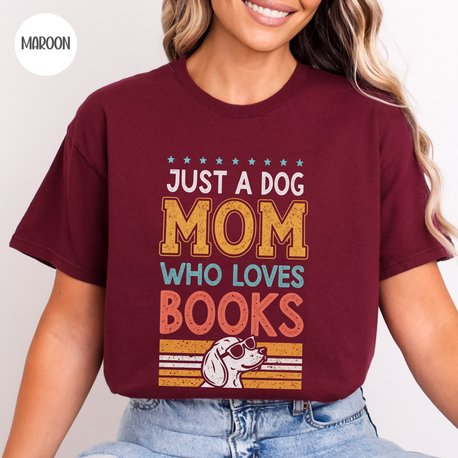 Just a Dog Mom who Loves Books T-Shirt-Stripeypeach