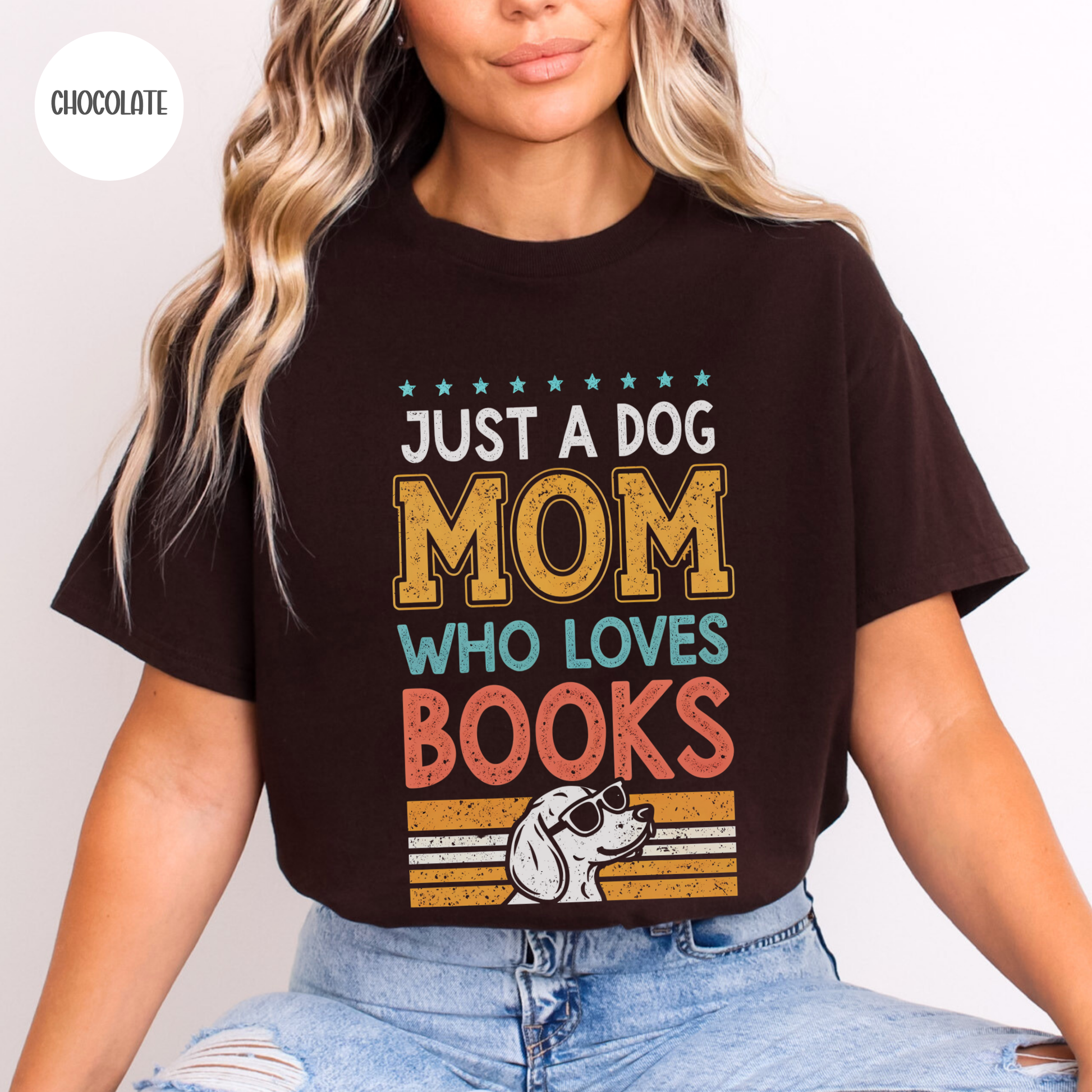 Just a Dog Mom who Loves Books T-Shirt-Stripeypeach
