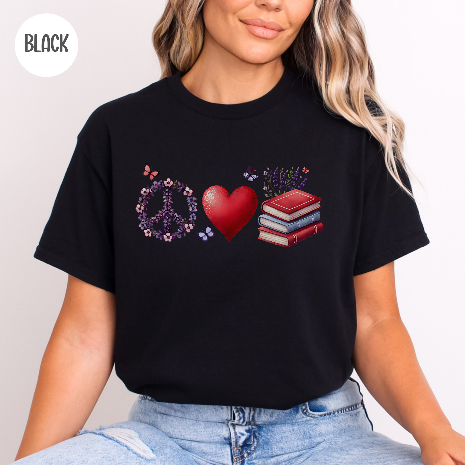 Peace Love Books T-Shirt-Stripeypeach