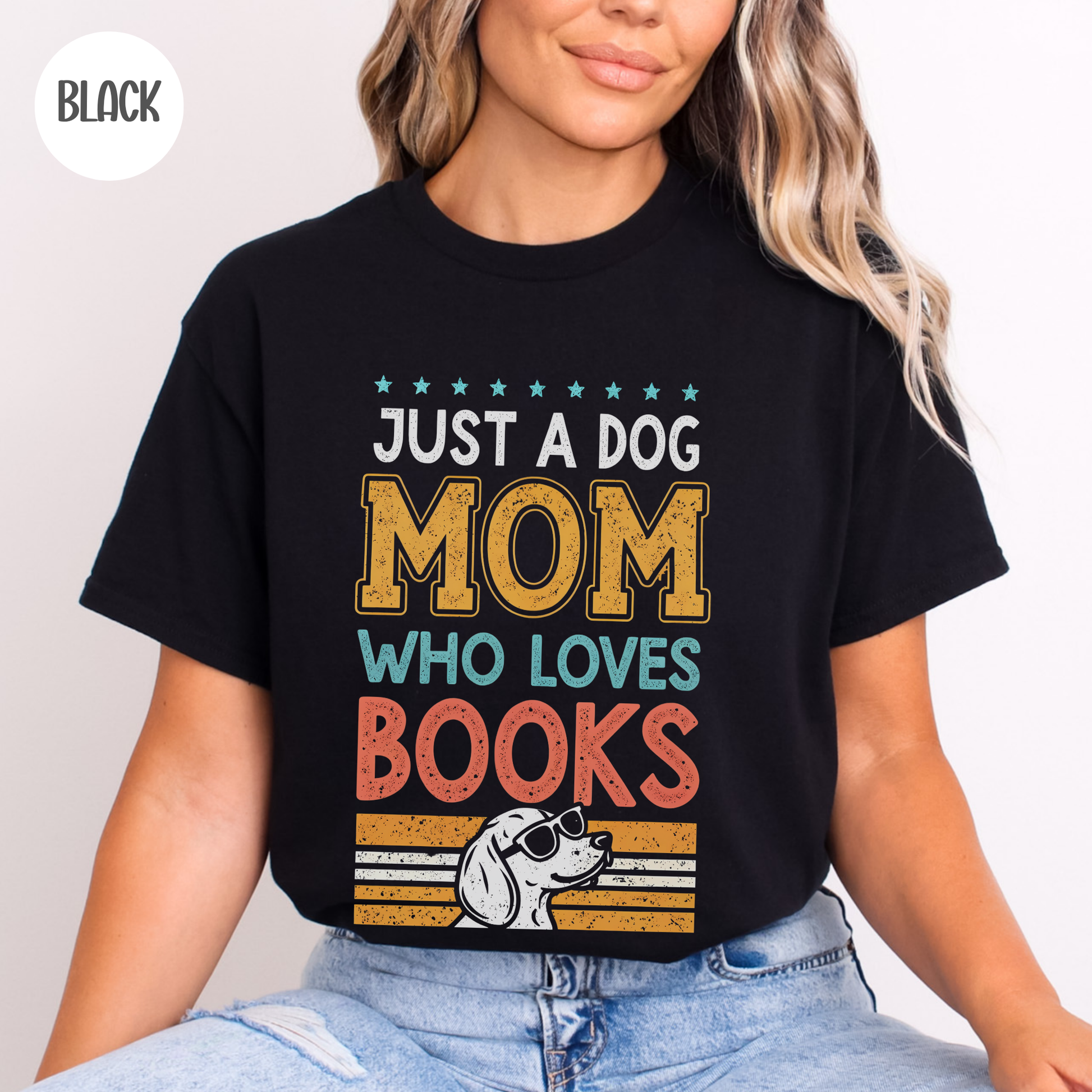 Just a Dog Mom who Loves Books T-Shirt-Stripeypeach