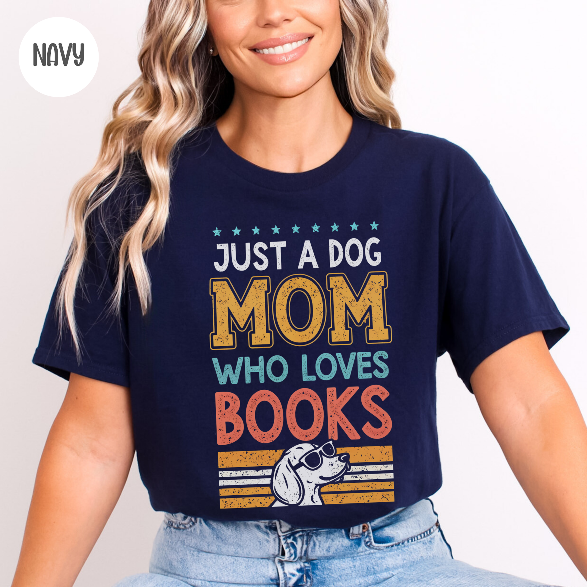 Just a Dog Mom who Loves Books T-Shirt-Stripeypeach